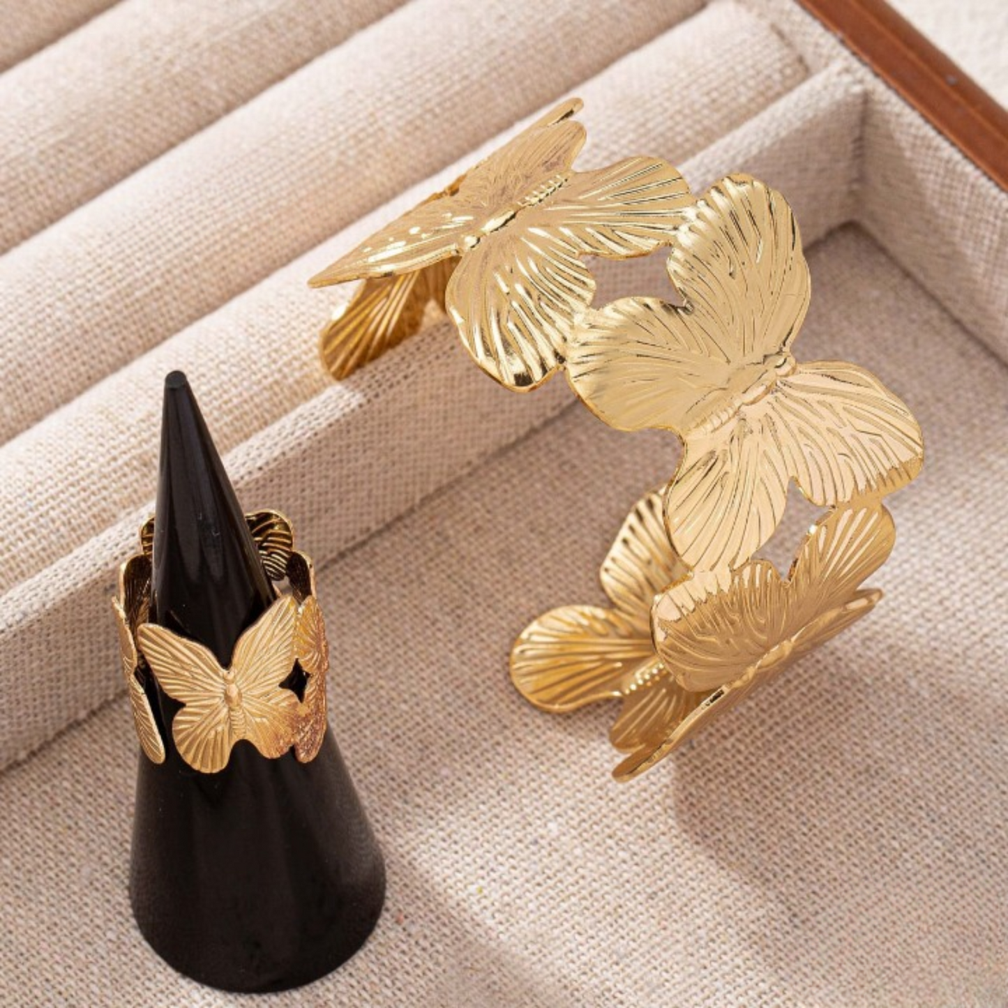 Stylish Alloy Hand Cuff Ring Set  Adjustable