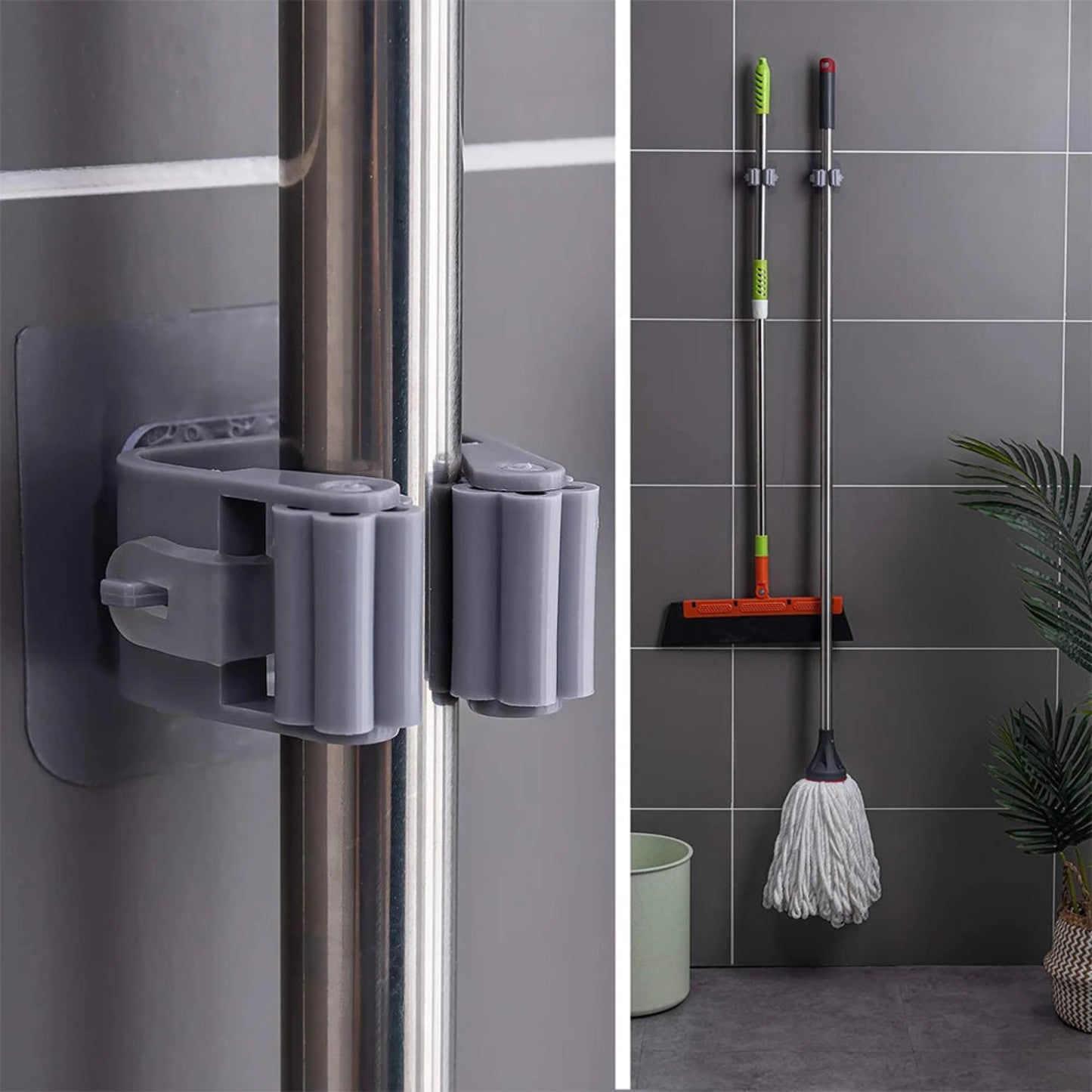1 Pc Mop and Broom Self Adhesive Holder Wall Mount Magic Hanger Organizer